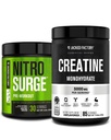 Jacked Factory Nitrovolume Pre- Workout & Creatine monohydrat - Pre Workout Powder med Creatin for muskelvækst, Øget styrke, Enless Energy - Arctic White Preworkout & Unflavored Creatin