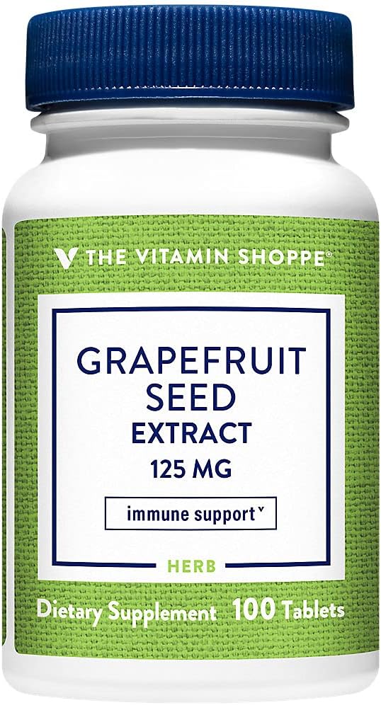 The Vitamin Shoppe Grapefrugt Seed Extract 125MG, Antioxidant Herbal supplement til rejsende immunstøtte med frø og pulp af frisk grapefrugt, Indeholder Citricidal Mærke (100 tabletter)