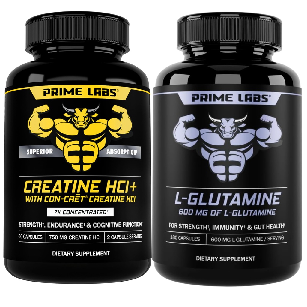 Prime Labs Creatin HCl kapsler (60 ct) + L Glutamin (180 ct)