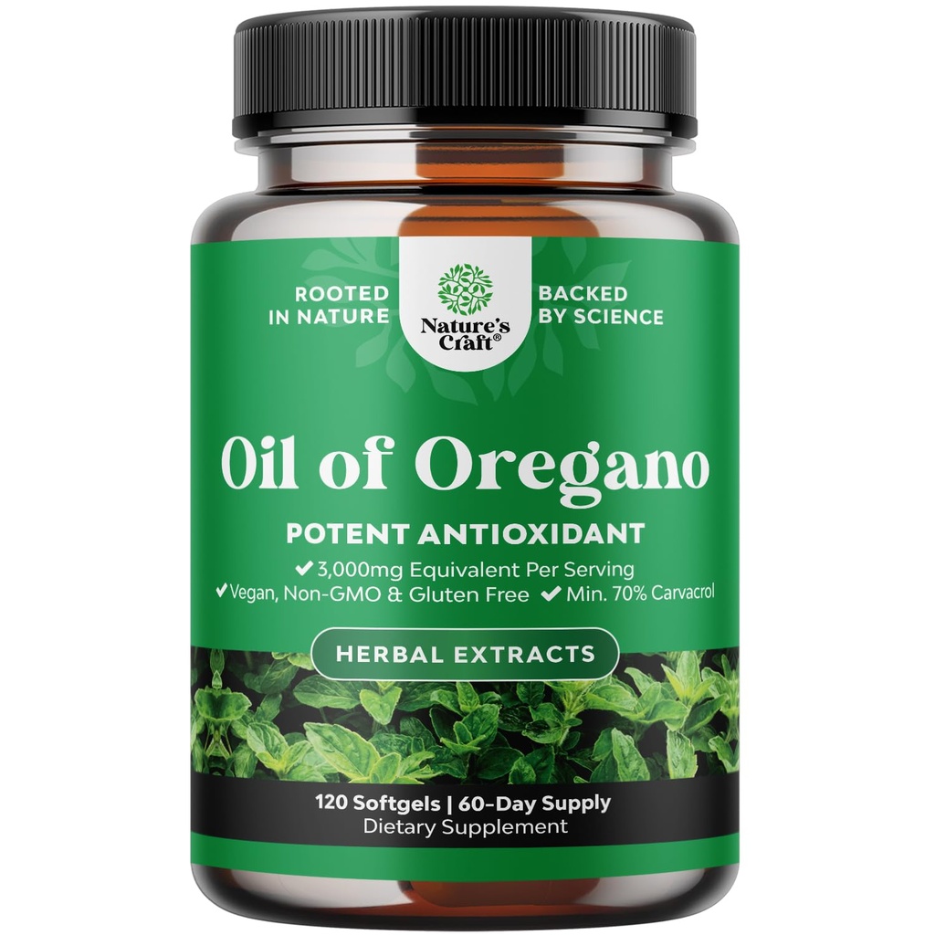 Wild Oregano Oil Softels - Super koncentreret Softgels Oil of Oregano med Carvacrol 70% for fordøjelse og immunforsvar - Urtetilskud til intestine renser, Body Detox & Repair - 120 Ct