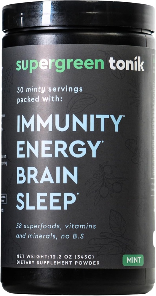 100% Natural Green Superfood Powder - Dagligt tillæg med 38 Superfood, Vitamin og Min - Understøtter energi, Stress og Immunitet - 30 dages forsyning - 360 Bedste (1 Tub)