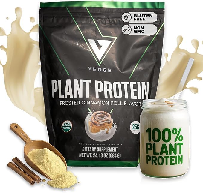 Vedge Vegan Protein Powder - Plant Protein Powder med Pea, Pumpkin & Sunflower - USDA Organic, Aminosyrer, Dairy Free, Gluten Free, Soy Free, Keto, Non GMO, Glat Texture - Kanel - 20 Servere