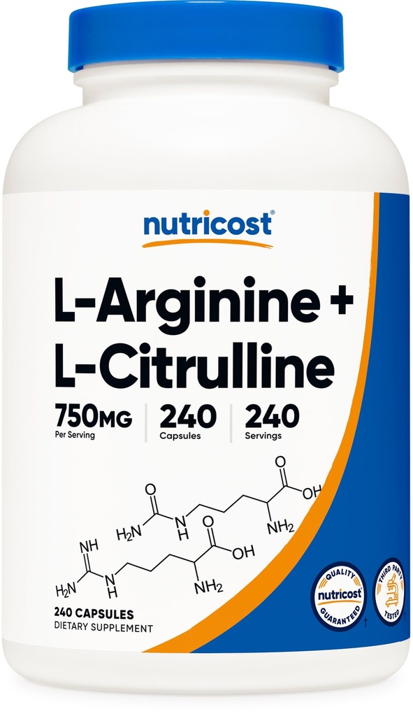 Nutricost L- Arginin L- Citrullin Complex 750mg, 240 kapsler - Non- GMO
