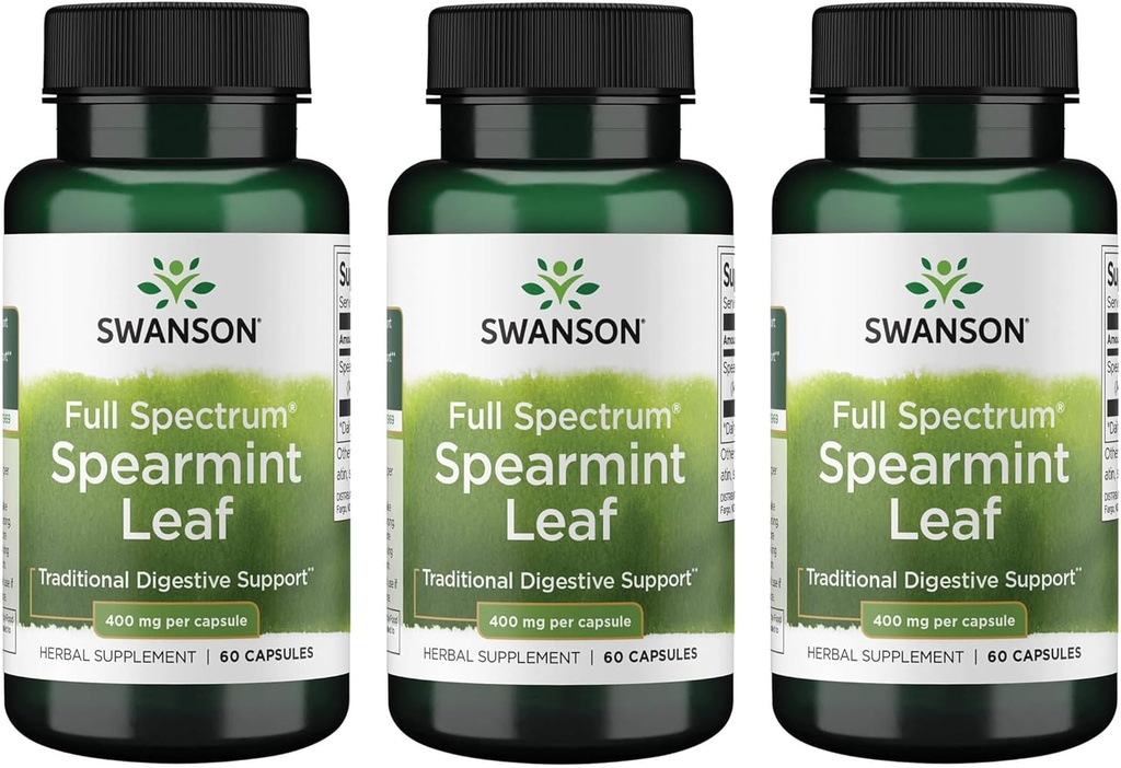 Swanson Spearmint Leaf (Mentha Spicata) - Full Spectrum Herbal supplement støtte fordøjelsessygdomme & Mild Maveproblemer - (60 kapsler, 400mg hver) 3 Pack
