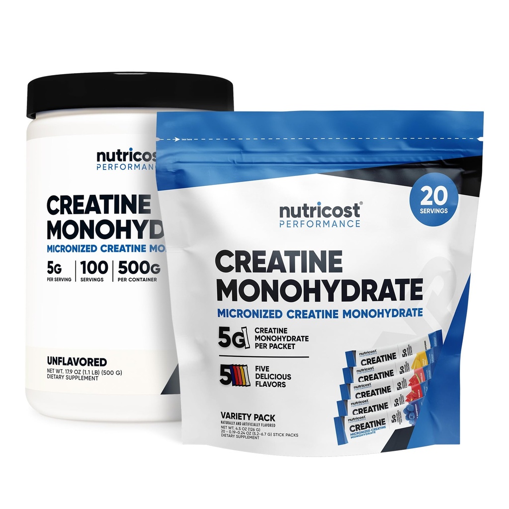 Nutricost Mikroniseret Creatin Monohydrat 500 Bedste og 20 Stickpacks (Variety) Bundle