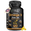 Sundhedsdosis Omega 3 Fish Oil 2000mg - Lemon- Flavored Softgels med EPA 800mg & DHA 600mg til hjerne, hjerte, og wellness support - Easy- to- Digest, Ingen Fish Burps - 120 Softgels, 2 - Måned Supply