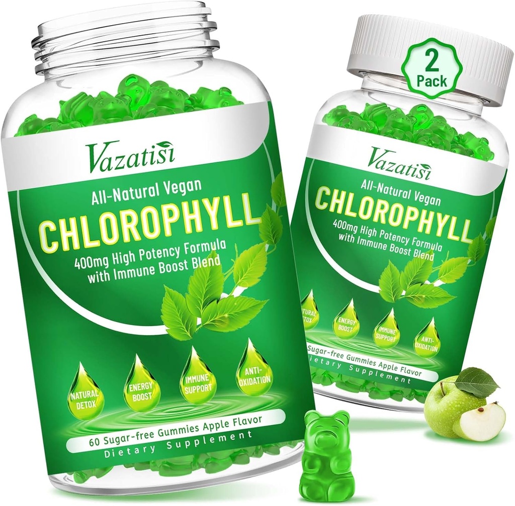 Chlorophyll Gummies - Super Green 13 i 1 med Ashwagandha C-vitamin Zink & kobber til Body Odor, Skin Energy immunforsvar Deodorant for kvinder - 120 Greve