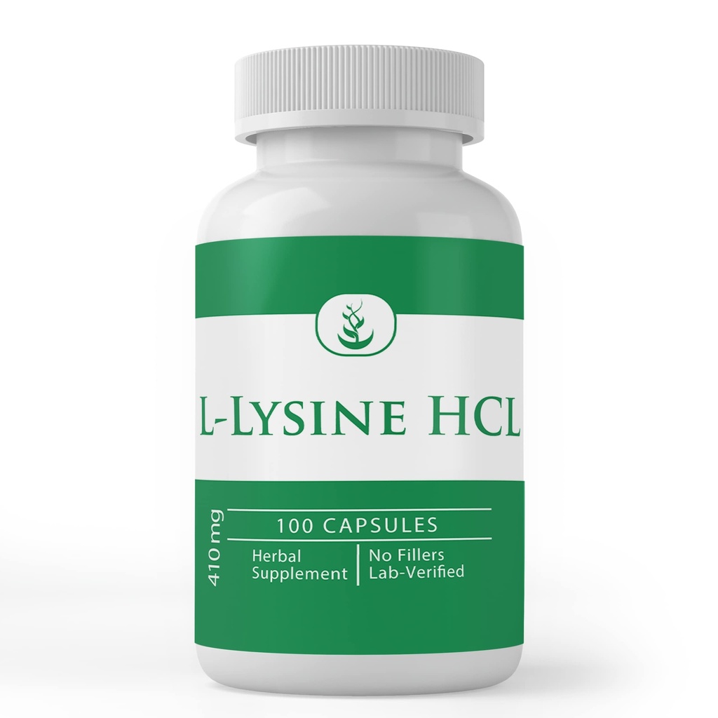 PURE ORIGINALSKE INGREDIENSER L- Lysin HCL (100 kapsler) Altid ren, ingen tilsætningsstoffer eller fyldstoffer, Lab Verified