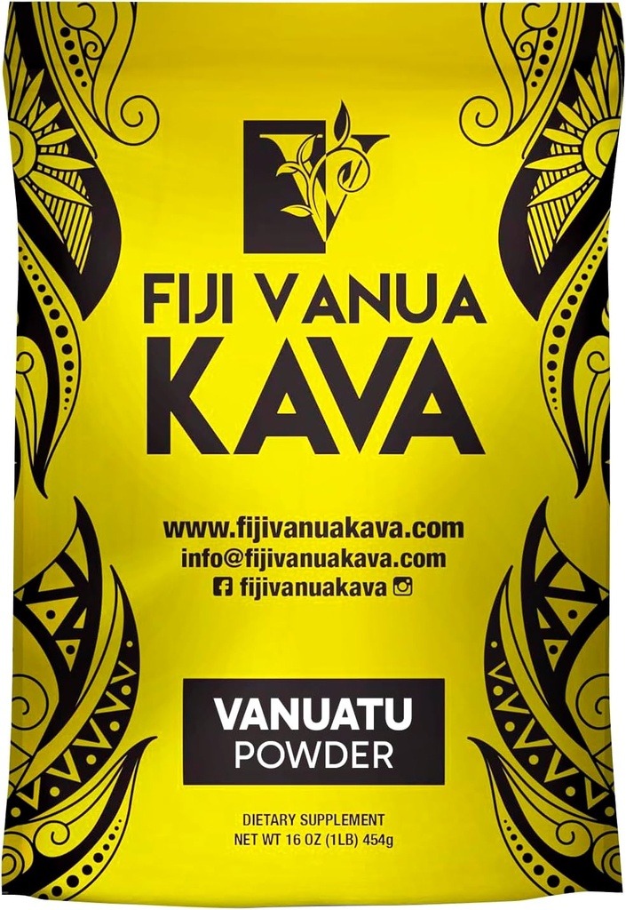 Fiji Vanua Kava Vanuatu Powder, Kava Root Powder fremstillet af Pure Noble Kava med sun- Tørrede laterale rødder, Premium med Kavalactoner, Let at forberede Medium Grind Kava, 16 oz, 1 Pound