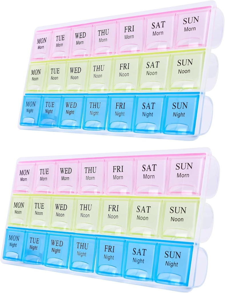 Stor Ugentlig Pill Organizer 3 gange om dagen, Fugtighed- Proof 7 Day Pill Box, Travel Pill Cases Portable for Pills Vitamin Fish Oil Kosttilskud, Medicin sager