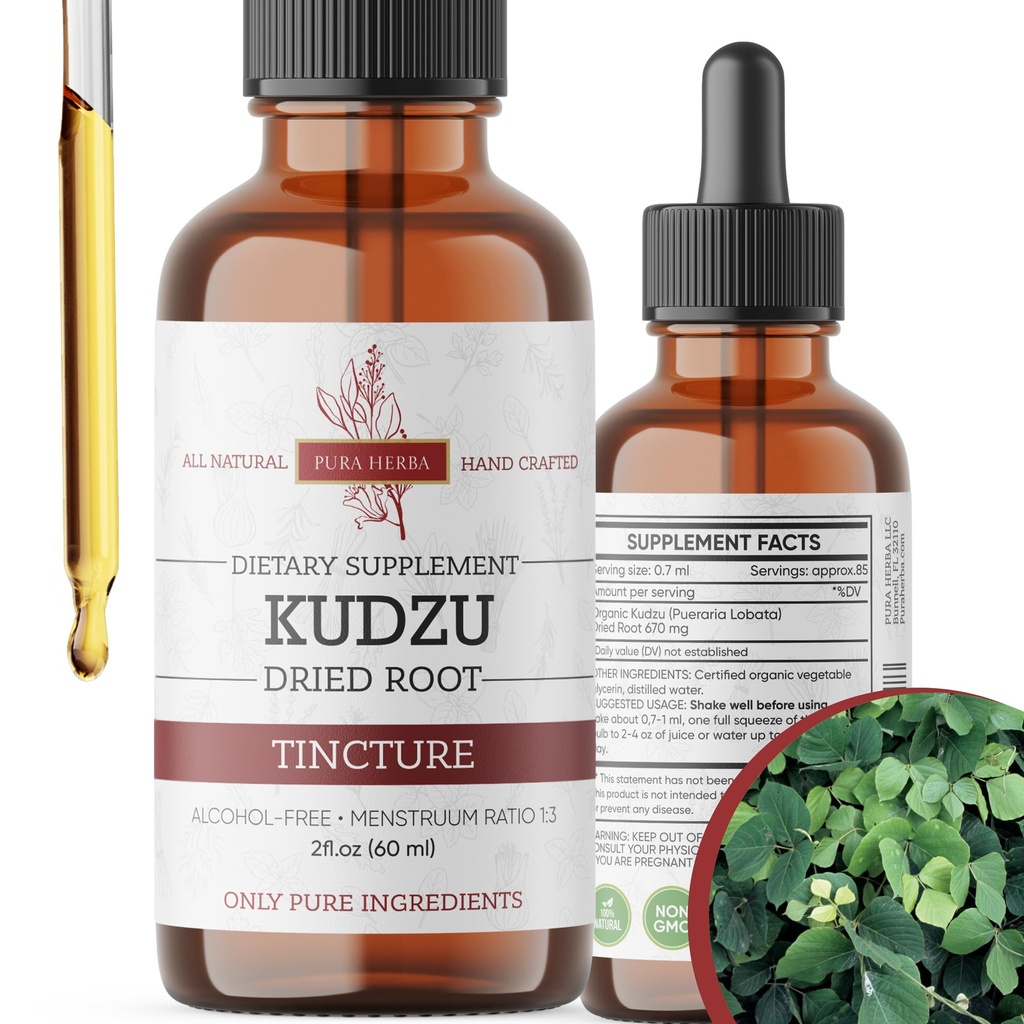 Organic Kudzu Root Extract - Alkohol- Gratis, Vegansk tillæg for Alkoholstøtte - 2 Fl Oz - Non- GMO, Lavet i USA