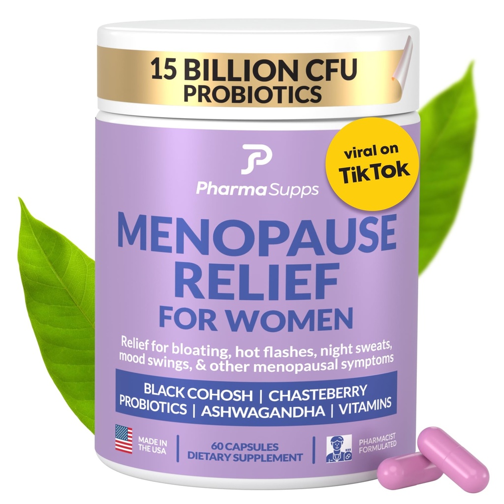 Naturlige menopause Kosttilskud til kvinder - Perimenopause Kosttilskud til Hormonal Balance, Bloating & Mood Swings - 124; Hot Flashs Menopause Relief w / Probiotika & Prebiotika, Black Cohosh & Chasteberry