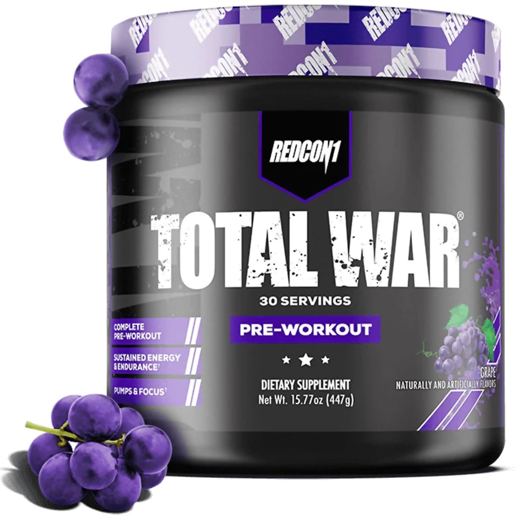 REDCON1 Total War Pre Workout Powder | Grape | 320mg Caffeine + Citrulline Malate + Beta Alanine (30 Servings)