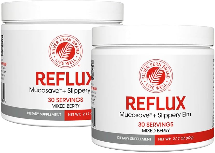 Reflux - fordøjelsestillæg - hver tub = 30 Scoops = 30 Serveringer - Mucosal Support for syre spørgsmål - med Mucosave FG og Slippery Elm Bark (2 Tubs)