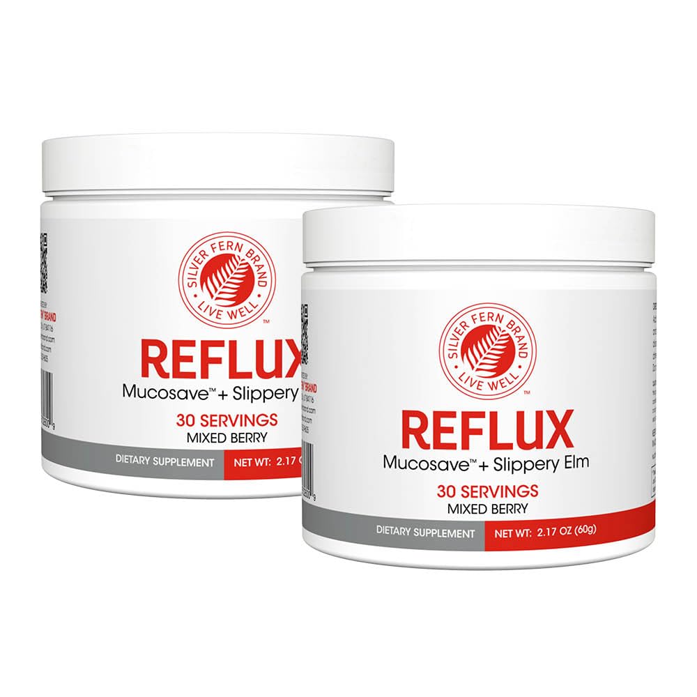 Reflux - fordøjelsestillæg - hver tub = 30 Scoops = 30 Serveringer - Mucosal Support for syre spørgsmål - med Mucosave FG og Slippery Elm Bark (2 Tubs)