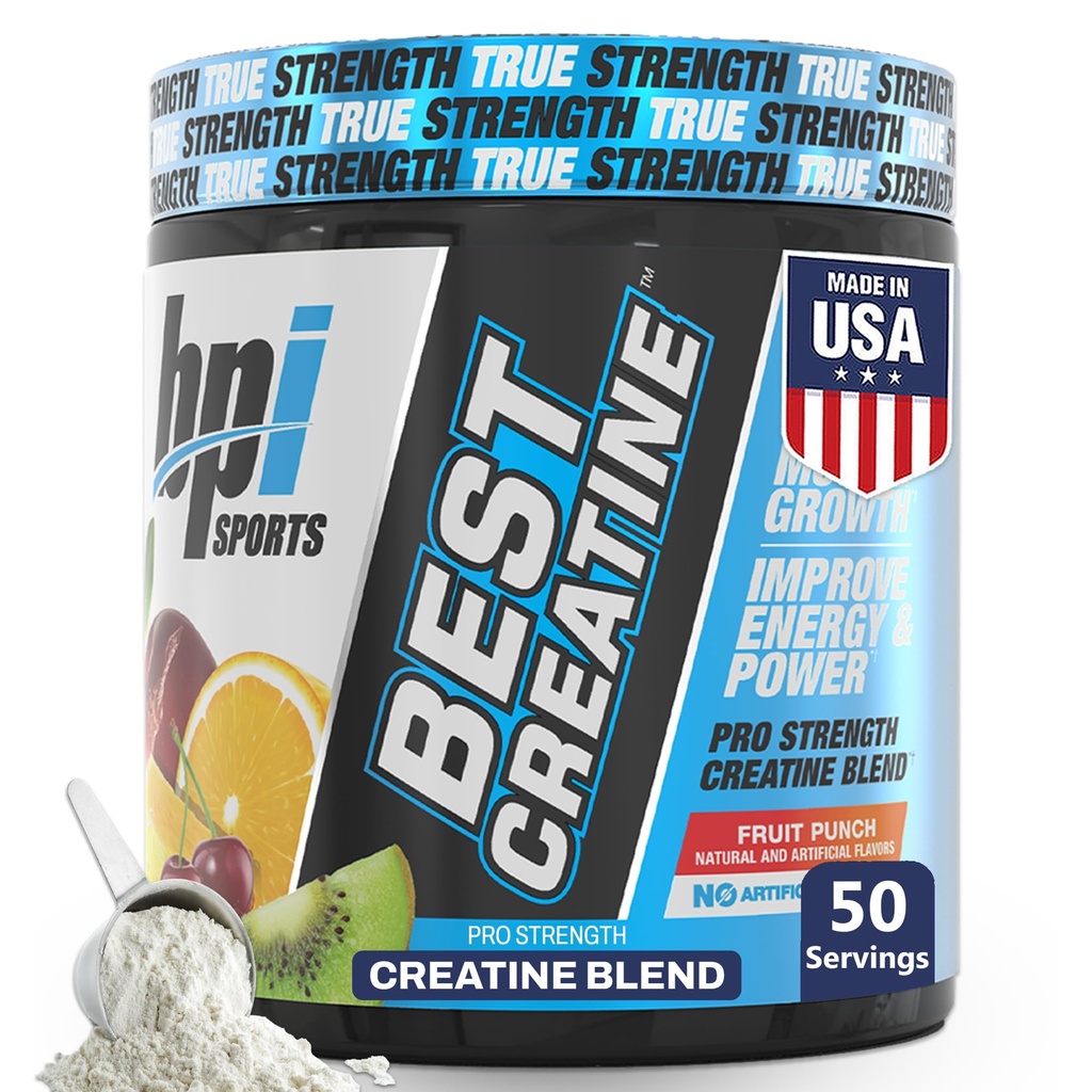 BPI Sport Bedste Creatin - Creatinine monohydrat pulver til mænd og kvinder, Himalayansk salt - Styrke, Pump, Endurance, Muscle Growth, Muscle Definition - No Bloat - Fruit Punch - 50 portioner - 10.58 oz