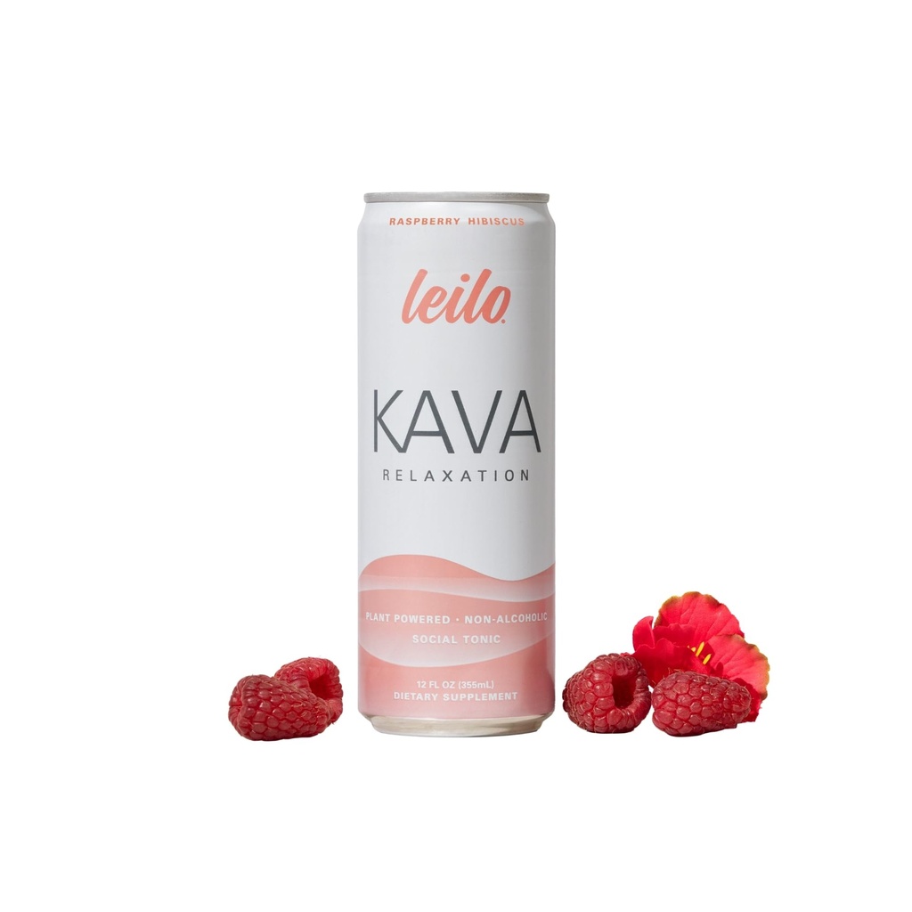 LEIOLAD 124; Kava drevet Sparkling Afslapning Drink 124; Raspberry Hibiscus 12- Pack - Non- ALC Calming Beverage