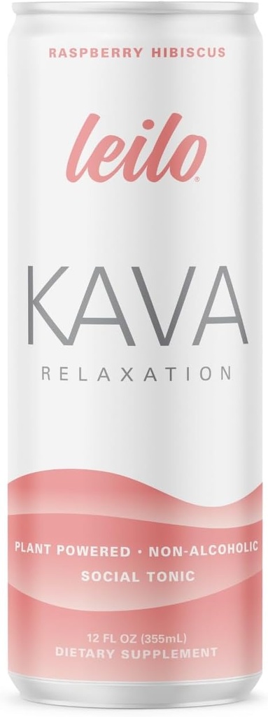 LEIOLAD 124; Kava drevet Sparkling Afslapning Drink 124; Raspberry Hibiscus 12- Pack - Non- ALC Calming Beverage