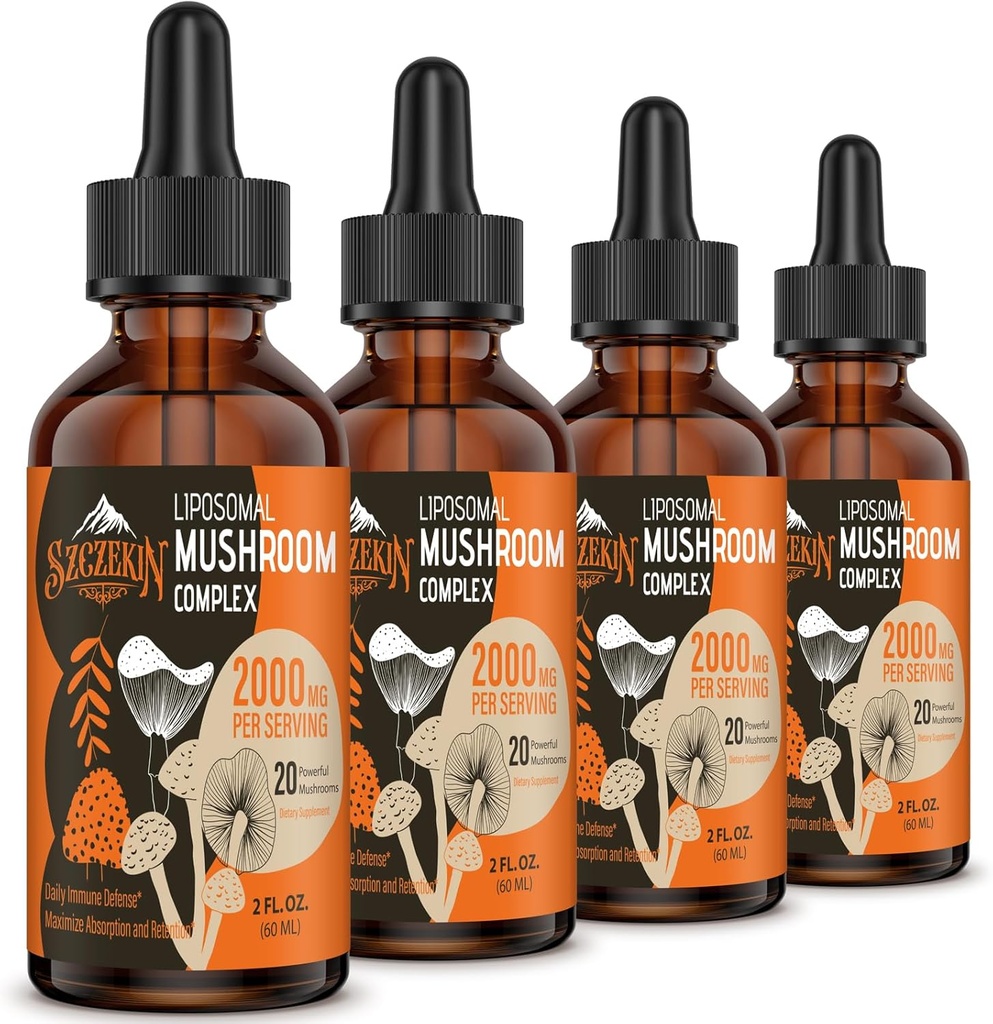 Liposomal Mushroom Complex Drops 2000 MG - 20 Organic Mushroom Extracts - Advanced Liquid Formel for Immunity, Cognitive and Memory - Lions Mane Supplement, Reishi, Cordyceps, Chaga, 120 Servere