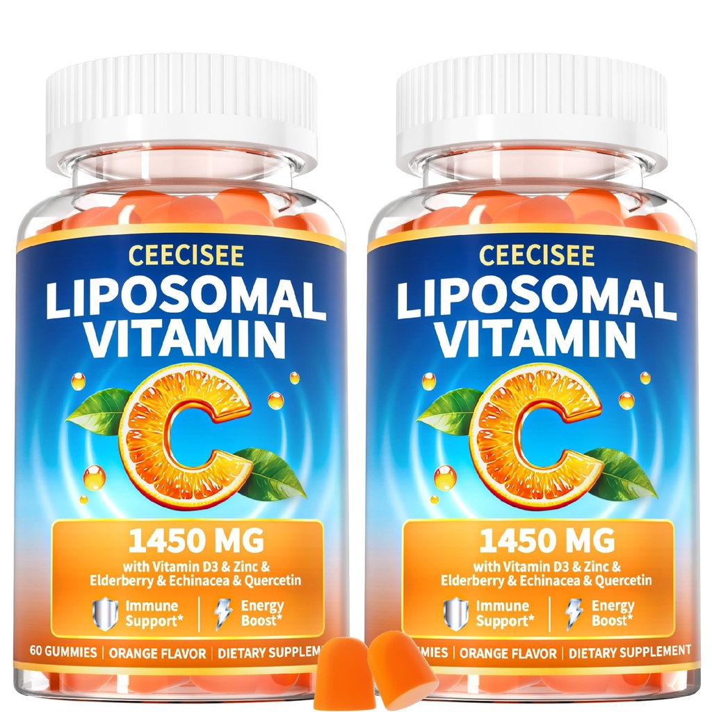 Liposomal Vitamin C Gummy for Adults: Organic Chewable Extra Strength Vitamin C and Zinc Gummies Plus Zinc D3 Elderberry Echinacea - Natural Orange Flavor Sugar Free Immune Support(120Count)