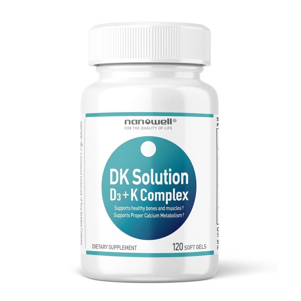 NANOWELL DK Solution Vitamin D3 2000 IE (50 mcg) + K Complex - Kosttilskud til ben, muskel - og immunforsvar - 120 Softgels, 120 dages forsyning