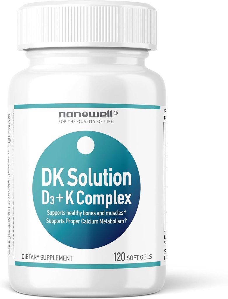 NANOWELL DK Solution Vitamin D3 2000 IE (50 mcg) + K Complex - Kosttilskud til ben, muskel - og immunforsvar - 120 Softgels, 120 dages forsyning
