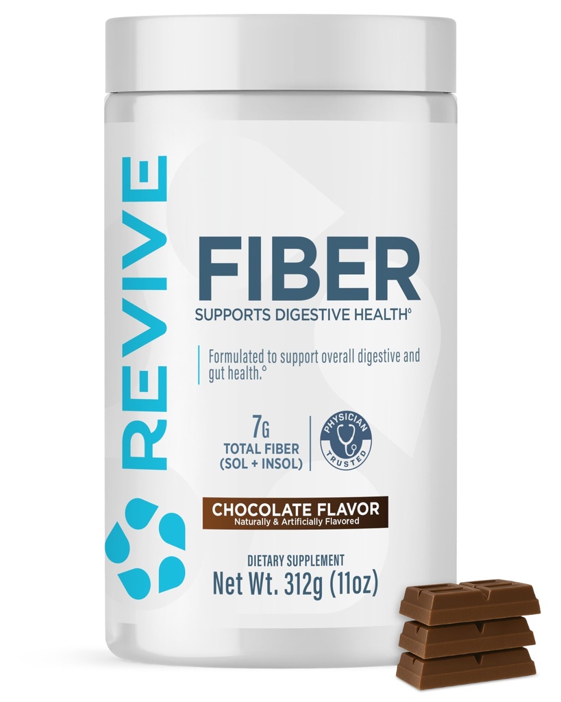 Revive MD Fiber tillæg for fordøjelse & Gut sundhed - 5g af kostfibre understøtter et sundt fordøjelsessystem med Psyllium Huset & Mere - 30 Servere, Chokolade
