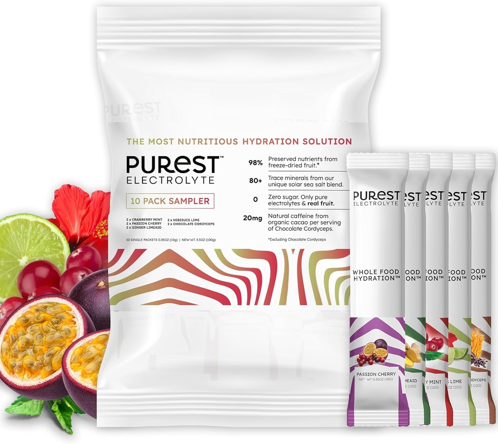 Know Brainer Pure Electrolyte Variety Pack - Whole Food Hydration - Organic Freeze- Tørrede Frugter og Solar Sea Salte til Ultimate Electrolyte Balance