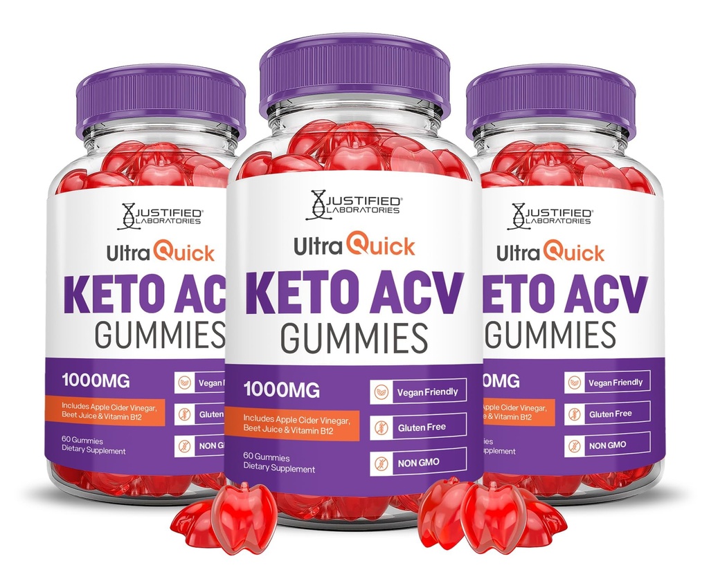 (3 Pack) Ultra Quick Keto ACV Gummies Advanced Formel 1000MG Ultraquick Keto Gummies Apple Cider Vincipeter Formuleret med Pomegranate Beet Juice Powder B12 Vegan Non GMO 180 Gummys
