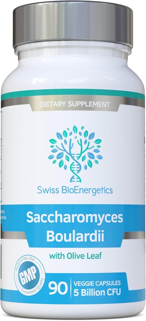 Saccharomyces Boulardii 5 Millioner CFU 90 Kapsler - Ingen køling kræves - Høj styrke ikke-Colonisering Gær med synergistisk Olive Leaf, Biotin og vitamin D3