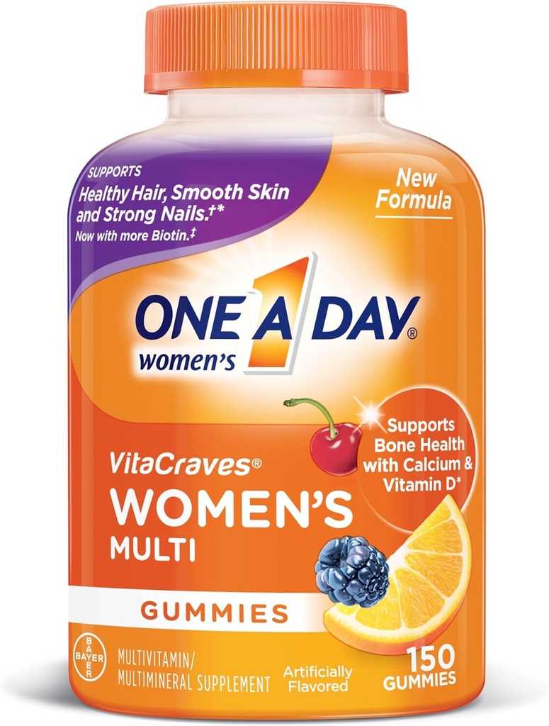 One A Day Women 's Multivitamin, Supplement med vitaminer A, C, E, B1, B2, B6, B12, Biotin, Calcium og D-vitamin, 150 tal
