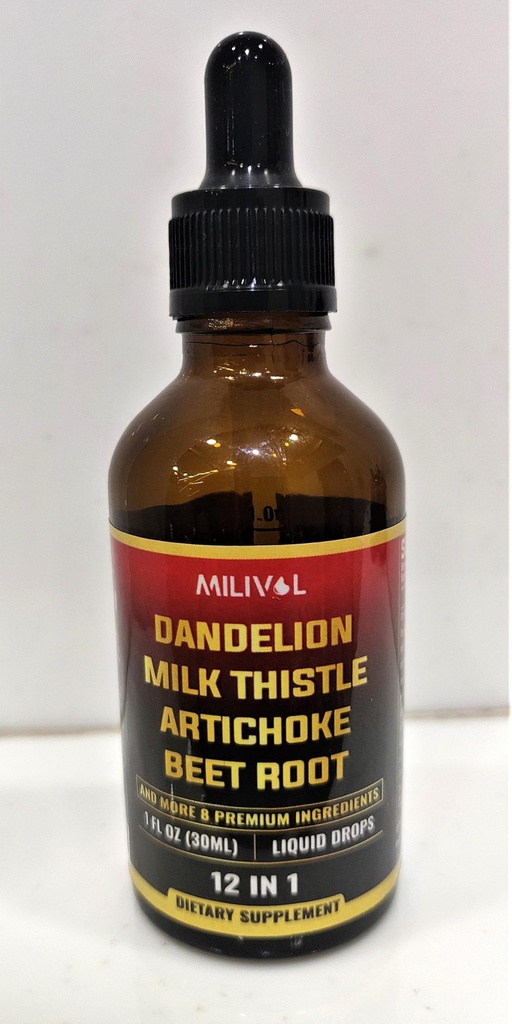 12in1 Dandelion Root Liquid Extract with Milk Thistle, Artichoke Extract, Turmeric, Beet Root, N-Acetyl Cysteine and 6 More Herbals - 1 Fl Oz - 60 Days Supply