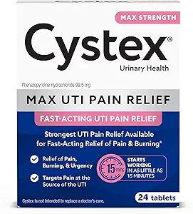 Cystex Maximum - Strength UTI Pain Relief Tablets - 99, 5 mg Phenazopyridin HCl til hurtig lindring af forbrændingen & Brege discomfort - 24 - Tæl