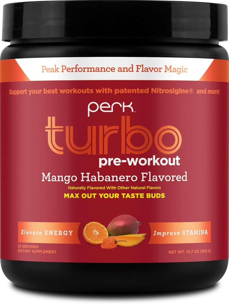 Perk Turbo Pre- Workout Powder (Mango Habanero Flavored) 20 Servering - Gluten- Gratis