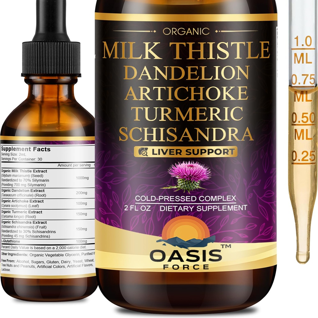 2 Pack Milk Thistle Drops til lever Cleanse Detox & Reparation, Milk Thistle Extract Liquid Supplement med Mælkebøtte & Artiskok til leverstøtte, Vegan, Økologisk, Alkohol- fri, 4 FL OZ