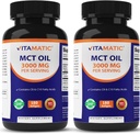 Vitamatisk 2 pakker MCT oliekapsler 3000 mg per servering - 180 Softgels - fra kokosolie - Indeholder 55% capralsyre C8 og 40% capralsyre C10 (Total 360 Softgel)
