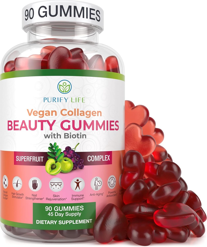 Rens Life Vegan Collagen Gummies med Biotin & Saw Palmetto Extract Bundle, Vitaminer for hårhud og negle Sundhed, Hormonal balance i mænd og kvinder, Gluten- Free & Vegan, Erstat kapsler, piller