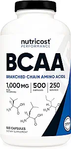 Nutricost BCAA kapsler 2: 1: 1 500 mg, 500 Caps (3 flasker)