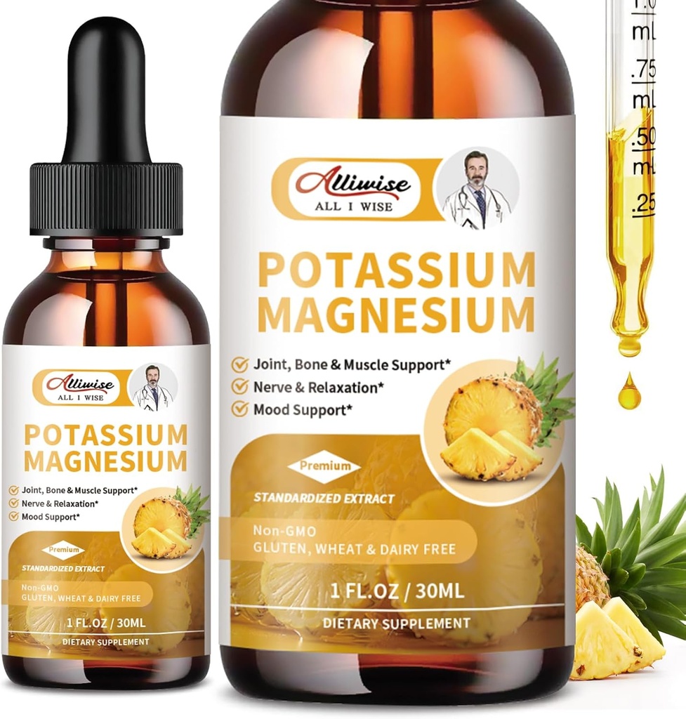 2 Pack Kalium Magnesium Supplement Flydende - Høj Absorption Calm Magnesium Complex & Kalium 99mg Plus Calcium, D3- vitamin, Zink til ben kramper & ben & energi & immunforsvar - 2 Fl oz