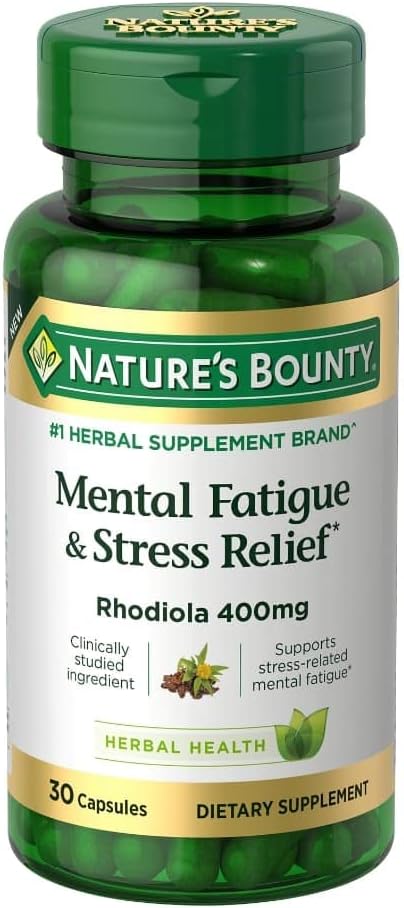 Nature 's Bounty Mental Træthed og Stress Relief, Rhodiola Supplement, 400 mg, Kapsler, 30 Greve