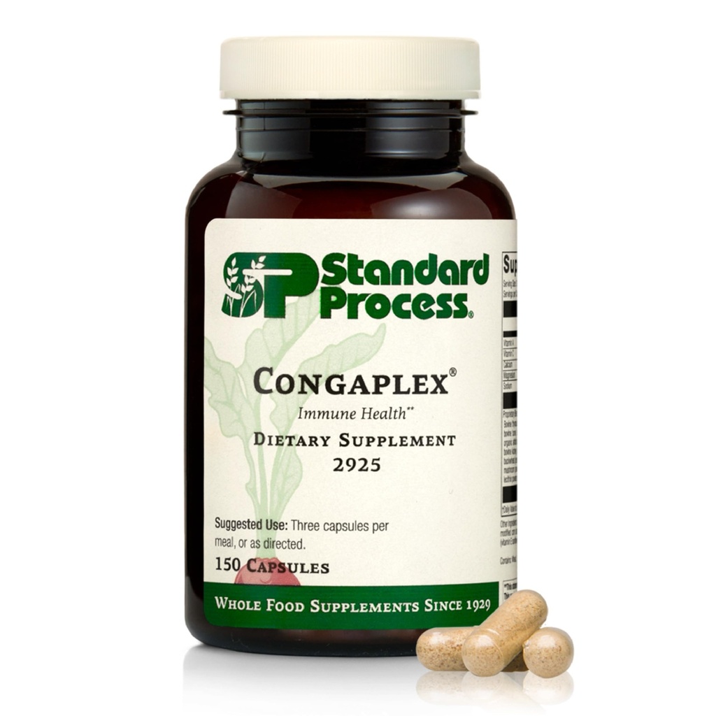 Standard Process Inc. Congaplex - Thymus Gland Support Supplement - Immune Health with Calcium Lactate, Magnesium, Vitamin C & Vitamin A - Immune System Aid with Mushroom Powder - 150 Capsules