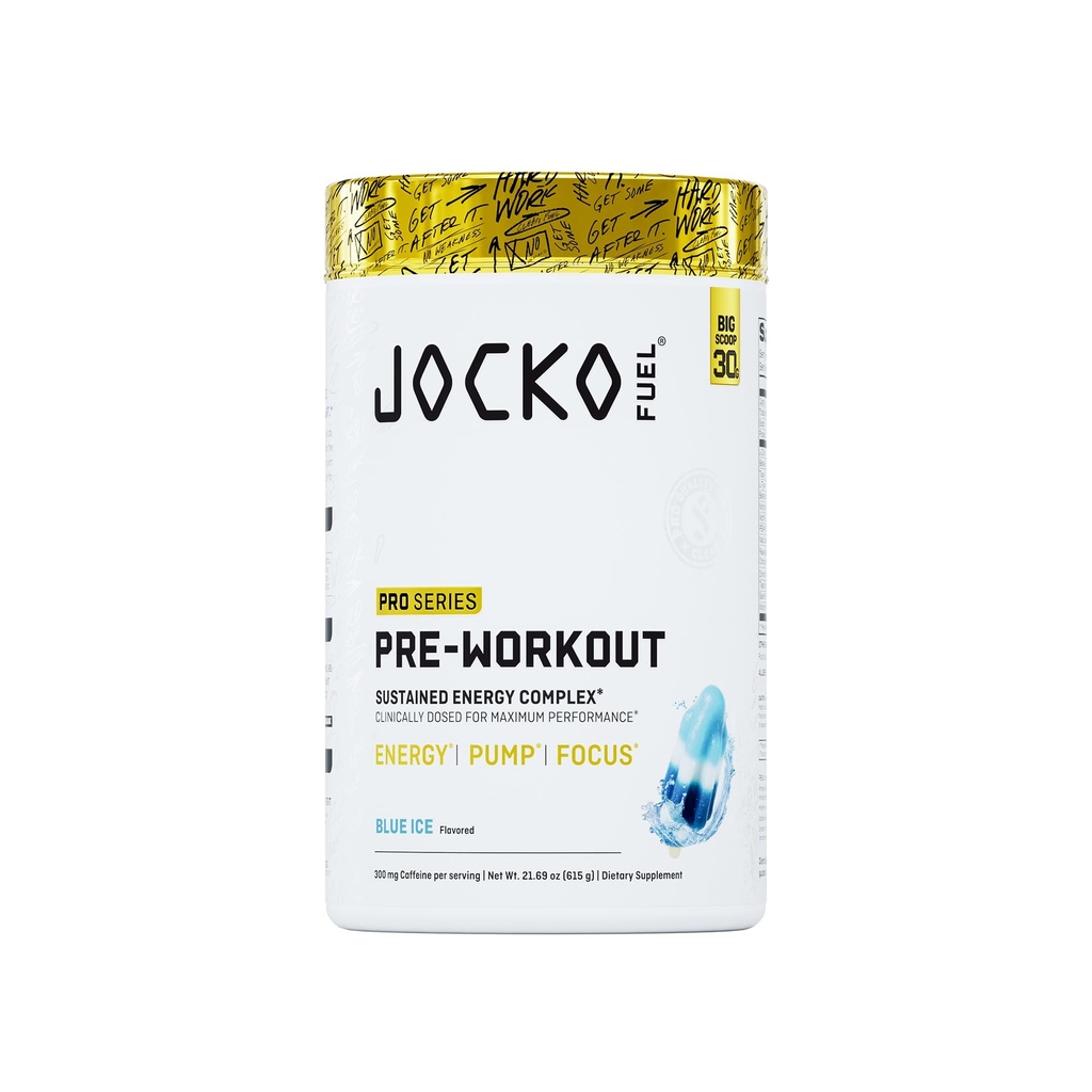 Jocko Fuel Preworkout Pro Series, Blue Ice, Elite Performance Energy, Focus, Pump Formula, 300mg Natural Caffeine, L-Citrulline, Alpha GPC, L-Tyrosine, Peak ATP, High Intensity Training, 20 Servings