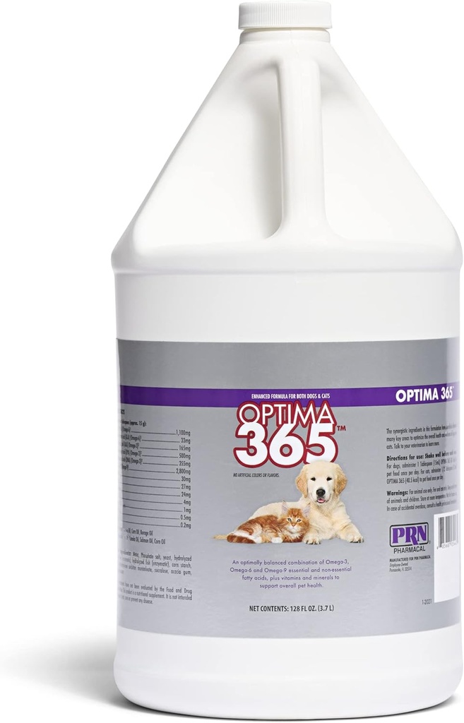 PRN Pharmacal Optima 365 - Essential Fedtsyrer Nutritional supplement til katte og hunde - med Omega-3, Omega- 6, Omega- 9, & andre vitaminer & mineraler til at understøtte total Pet Health - 1 Gallon