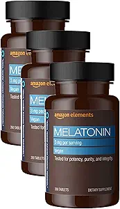 Elements Melatonin 3 mg, Hjælper med lejlighedsvis søvnløshed, Vegan, Unflavored, 260 Tablets, 8 Month Supply (Packaging May Vary) (pakke med 3)
