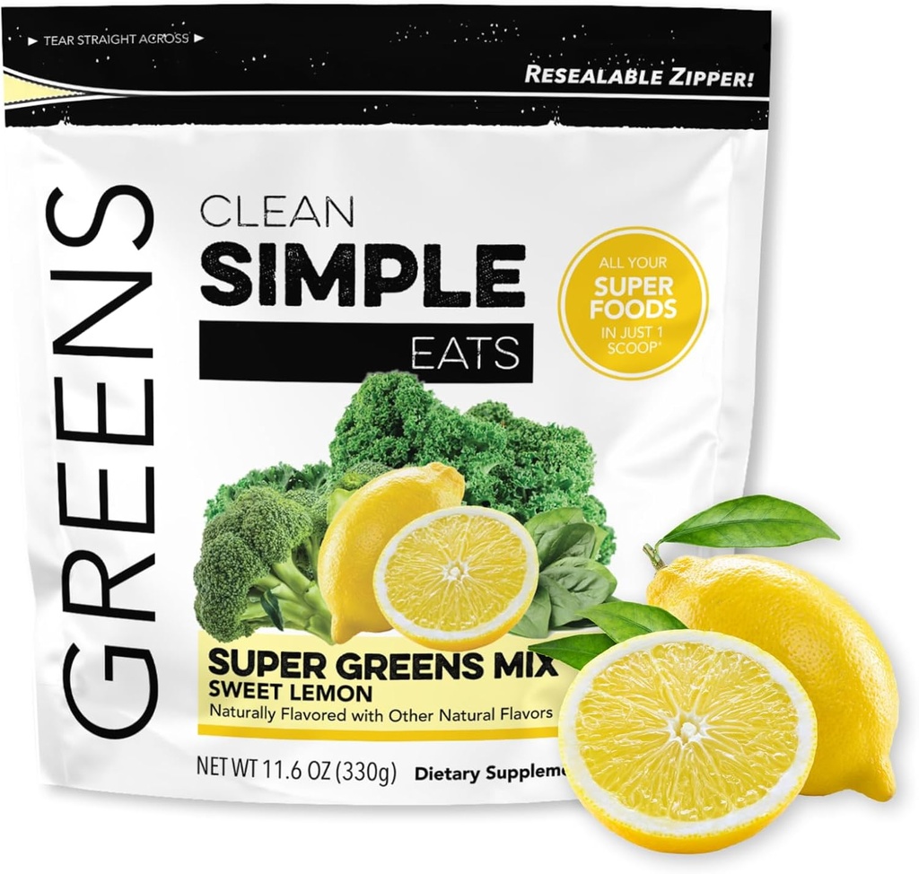 Ren Simple Eats Super Green Powder, naturligt smag grønne pulver med Chlorella, Spirulina, Superfoods & Prebiotic Fiber, Ingen kunstige ingredienser, Gluten Free, Sweet Lemon Flavor, 30 Servere