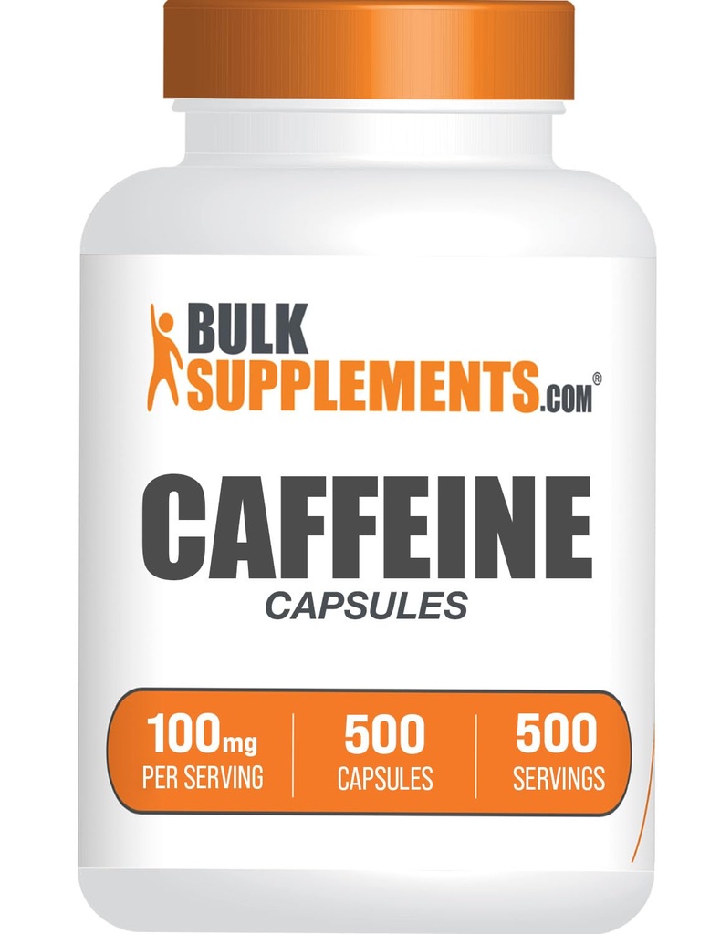 BulkSupplements.com Koffein 100mg kapsler - Koffein Kosttilskud, Koffein Pills 100mg - til energistøtte, 1 Koffein Capsule per Serving, 500 kapsler (pakke med 1)