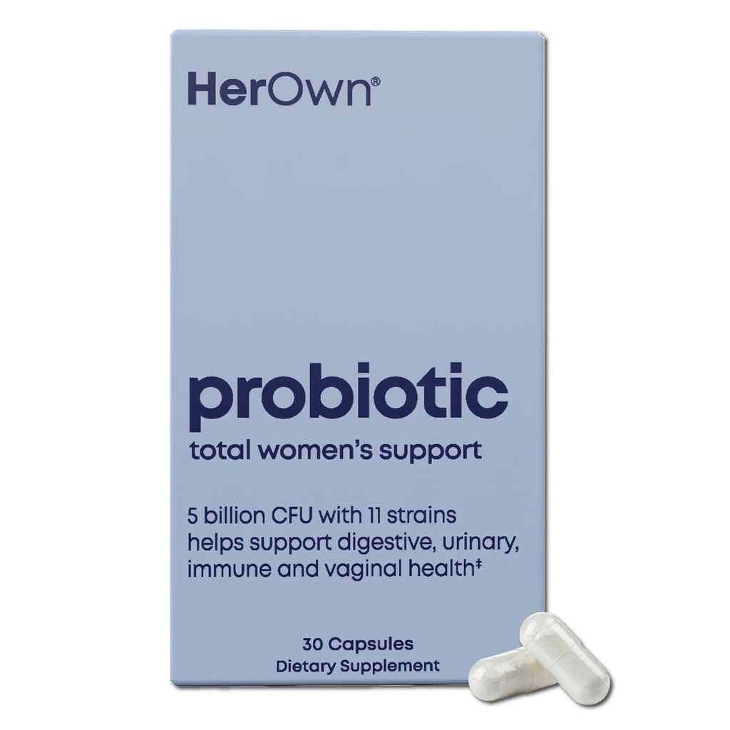 hendes egen Probiotika for kvinder, 5 Millioner CFU 'er med Prebiotika, Understøtter sund fordøjelse, 11 Strops, Gluten og Soy Free, Vegan, Non- GMO, 30 Kapsler, 30 Servere