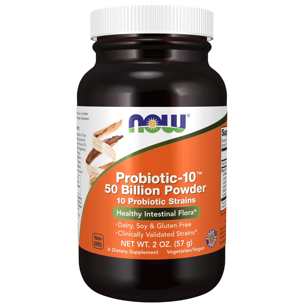 Now Supplements, Probiotic- 10 ™ Pulver, 50 Millioner, med 10 Probiotiske Strops, Strain Verified, 2 -Ounce