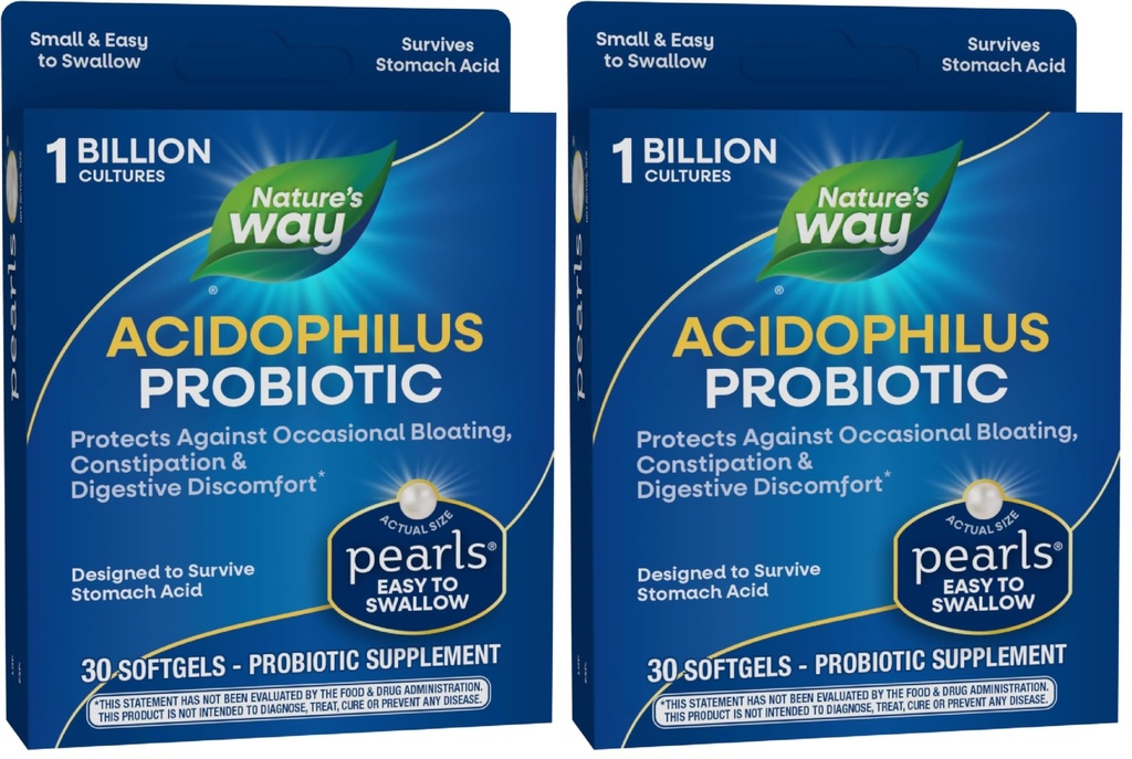 Nature 's Way Acidophilus Probiotic Pearls, Understøtter fordøjelig balance & Gut sundhed, Reducere lejlighedsvis Forstoppelse og bloating *, 1 Millioner kulturer, 30 Softgels, (Pack of 2)